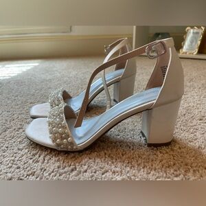 silver slipper pearl heels